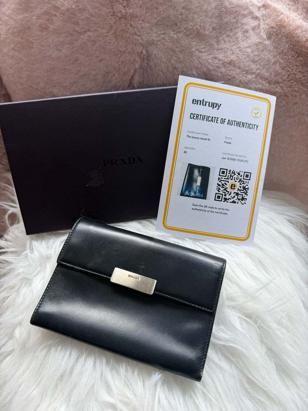 Prada Black Leather Logo Plaque Wallet